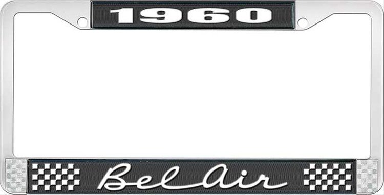 1960 Bel Air Black And Chrome License Plate Frame With White Lettering