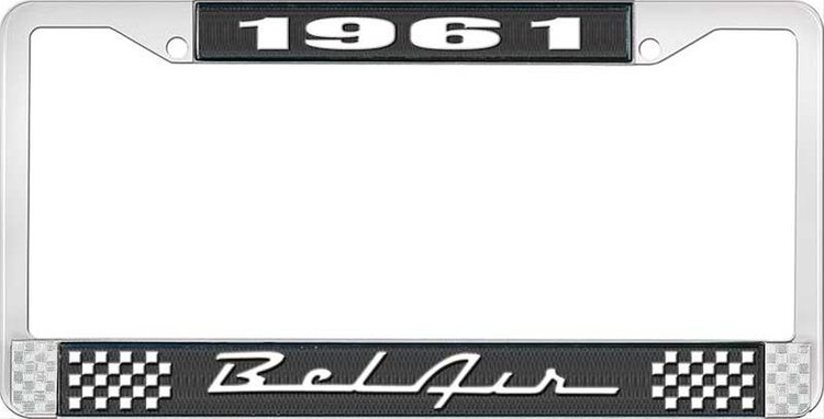 1961 Bel Air Black And Chrome License Plate Frame With White Lettering