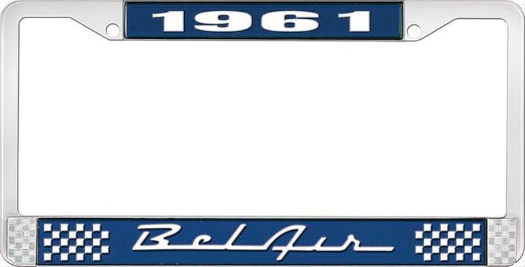 1961 Bel Air Blue And Chrome License Plate Frame With White Lettering