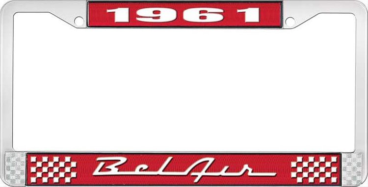 1961 Bel Air Red And Chrome License Plate Frame With White Lettering