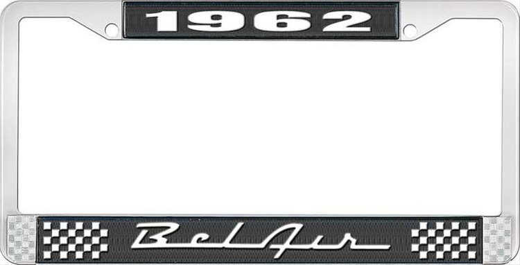 1962 Bel Air Black And Chrome License Plate Frame With White Lettering