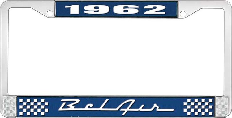 1962 Bel Air Blue And Chrome License Plate Frame With White Lettering