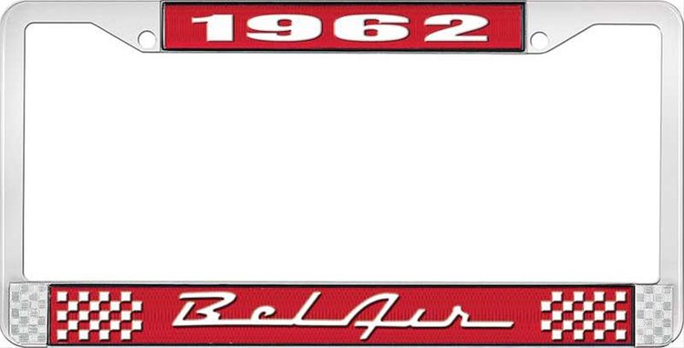 1962 Bel Air Red And Chrome License Plate Frame With White Lettering