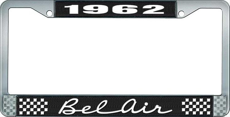 1962 Bel Air Black And Chrome License Plate Frame With White Lettering