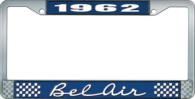 1962 Bel Air Blue And Chrome License Plate Frame With White Lettering