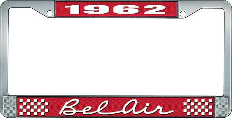 1962 Bel Air Red And Chrome License Plate Frame With White Lettering