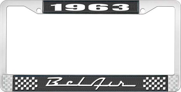 1963 Bel Air Black And Chrome License Plate Frame With White Lettering