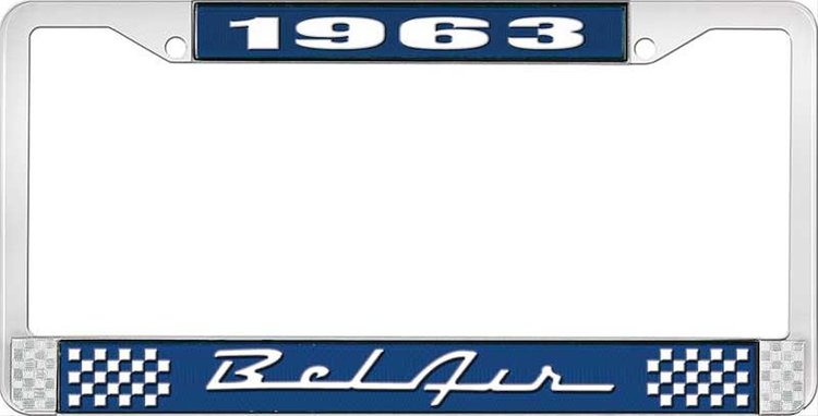 1963 Bel Air Blue And Chrome License Plate Frame With White Lettering