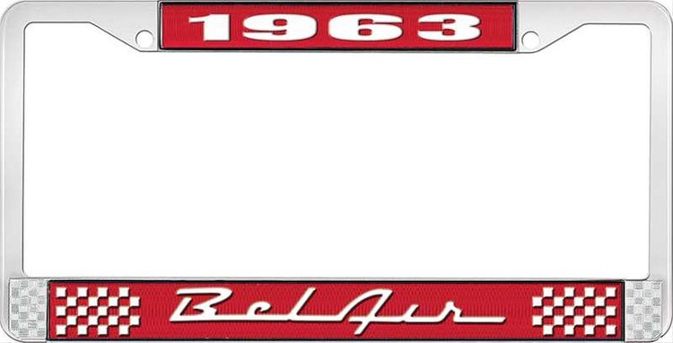1963 Bel Air Red And Chrome License Plate Frame With White Lettering