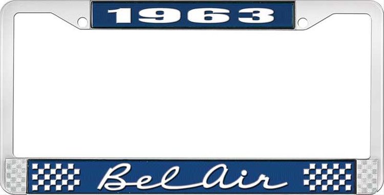 1963 Bel Air Blue And Chrome License Plate Frame With White Lettering