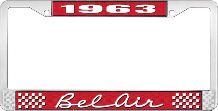 1963 Bel Air Red And Chrome License Plate Frame With White Lettering