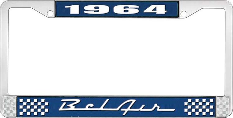 1964 Bel Air Blue And Chrome License Plate Frame With White Lettering