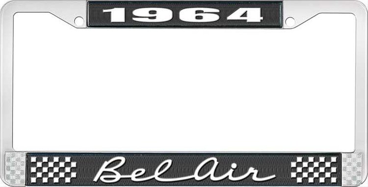 1964 Bel Air Black And Chrome License Plate Frame With White Lettering