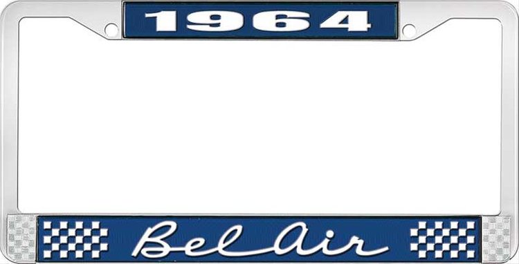 1964 Bel Air Blue And Chrome License Plate Frame With White Lettering