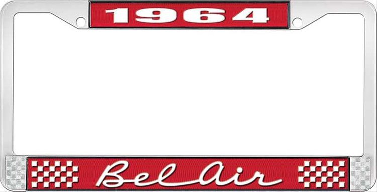 1964 Bel Air Red And Chrome License Plate Frame With White Lettering