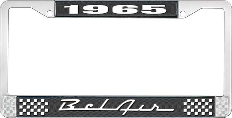 1965 Bel Air Black And Chrome License Plate Frame With White Lettering