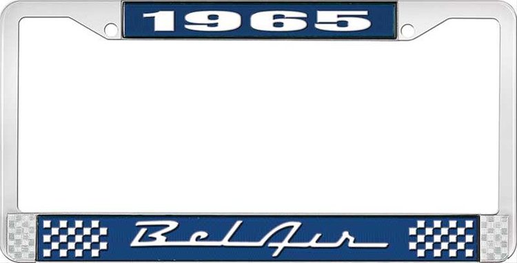 1965 Bel Air Blue And Chrome License Plate Frame With White Lettering
