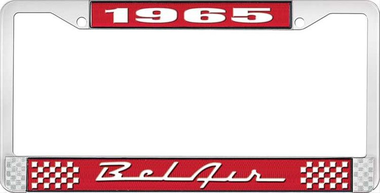 1965 Bel Air Red And Chrome License Plate Frame With White Lettering