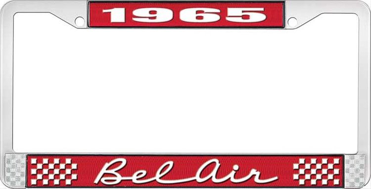 1965 Bel Air Red And Chrome License Plate Frame With White Lettering