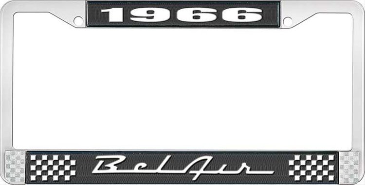 1966 Bel Air Black And Chrome License Plate Frame With White Lettering