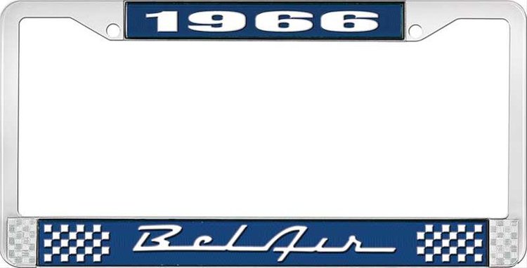 1966 Bel Air Blue And Chrome License Plate Frame With White Lettering