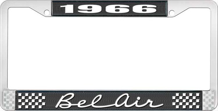1966 Bel Air Black And Chrome License Plate Frame With White Lettering