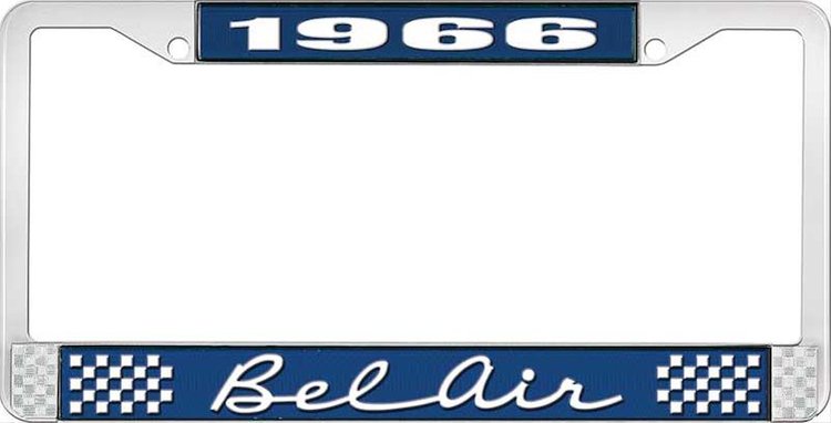 1966 Bel Air Blue And Chrome License Plate Frame With White Lettering