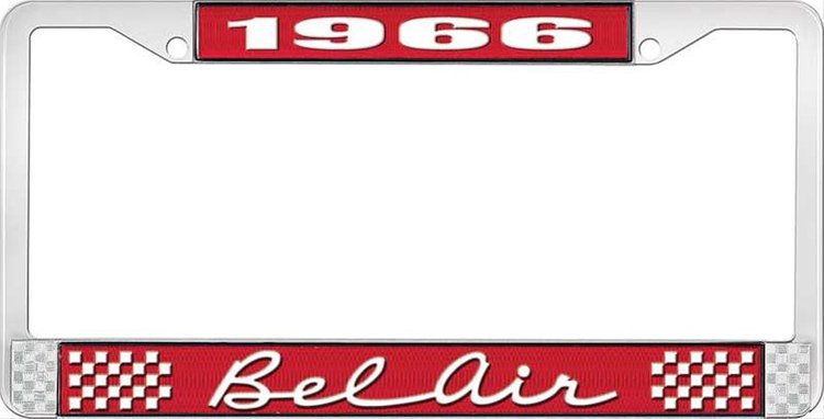 1966 Bel Air Red And Chrome License Plate Frame With White Lettering