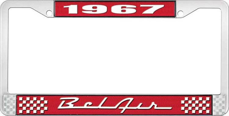 1967 Bel Air Red And Chrome License Plate Frame With White Lettering