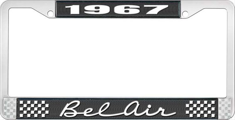 1967 Bel Air Black And Chrome License Plate Frame With White Lettering
