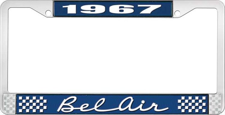1967 Bel Air Blue And Chrome License Plate Frame With White Lettering