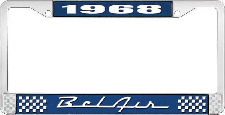 1968 Bel Air Blue And Chrome License Plate Frame With White Lettering