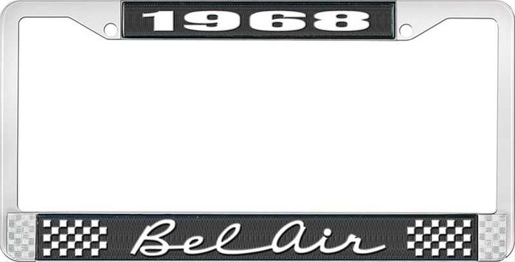 1968 Bel Air Black And Chrome License Plate Frame With White Lettering