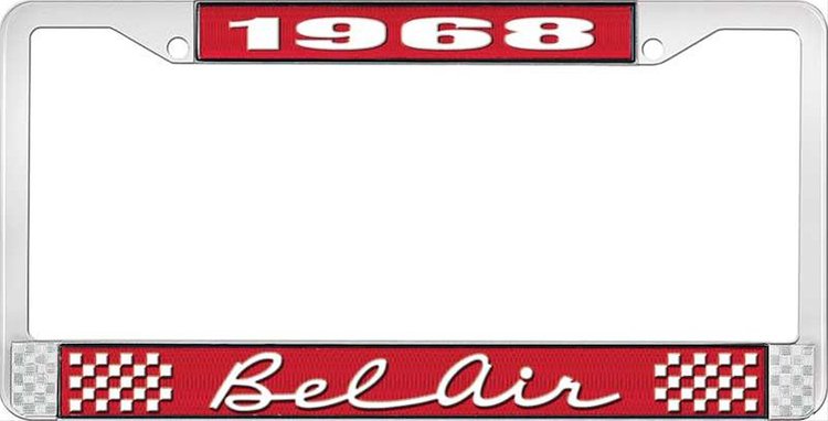 1968 Bel Air Red And Chrome License Plate Frame With White Lettering