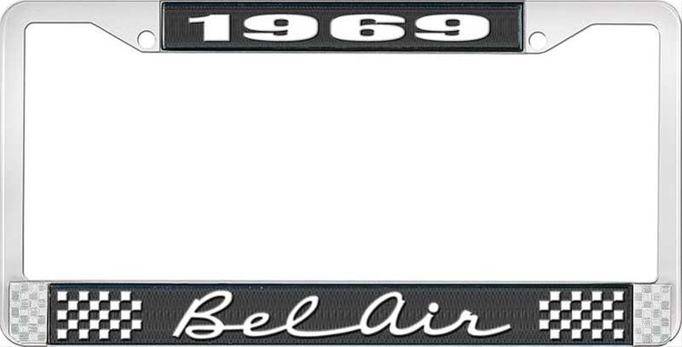 1969 Bel Air Black And Chrome License Plate Frame With White Lettering