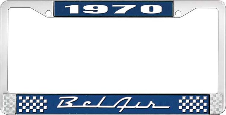 1970 Bel Air Blue And Chrome License Plate Frame With White Lettering