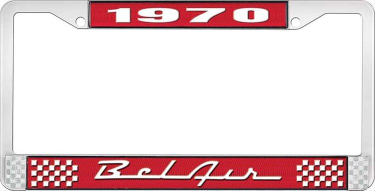 1970 Bel Air Red And Chrome License Plate Frame With White Lettering