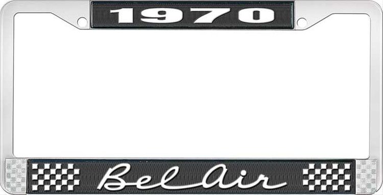 1970 Bel Air Black And Chrome License Plate Frame With White Lettering