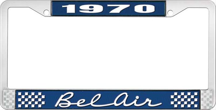 1970 Bel Air Blue And Chrome License Plate Frame With White Lettering