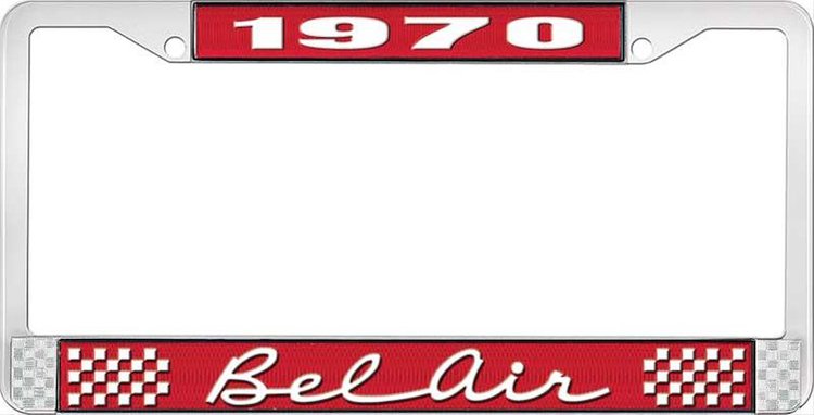 1970 Bel Air Red And Chrome License Plate Frame With White Lettering