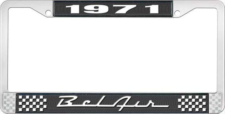 1971 Bel Air Black And Chrome License Plate Frame With White Lettering