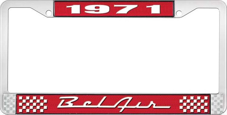 1971 Bel Air Red And Chrome License Plate Frame With White Lettering