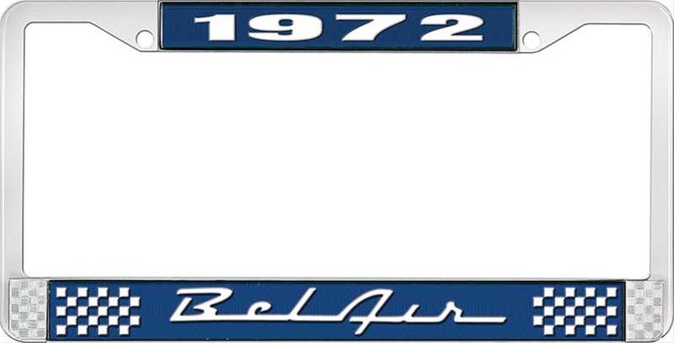 1972 Bel Air Blue And Chrome License Plate Frame With White Lettering