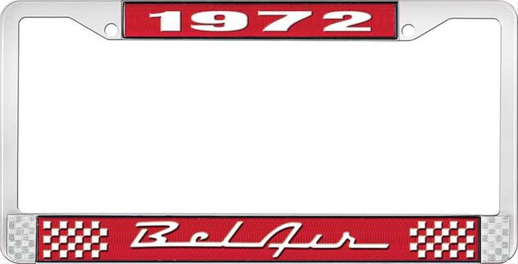 1972 Bel Air Red And Chrome License Plate Frame With White Lettering