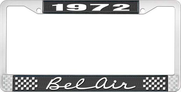 1972 Bel Air Black And Chrome License Plate Frame With White Lettering