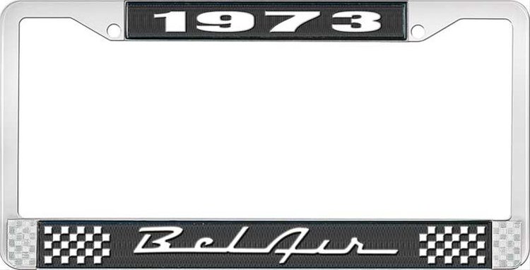 1973 Bel Air Black And Chrome License Plate Frame With White Lettering