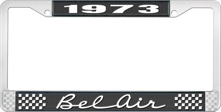 1973 Bel Air Black And Chrome License Plate Frame With White Lettering