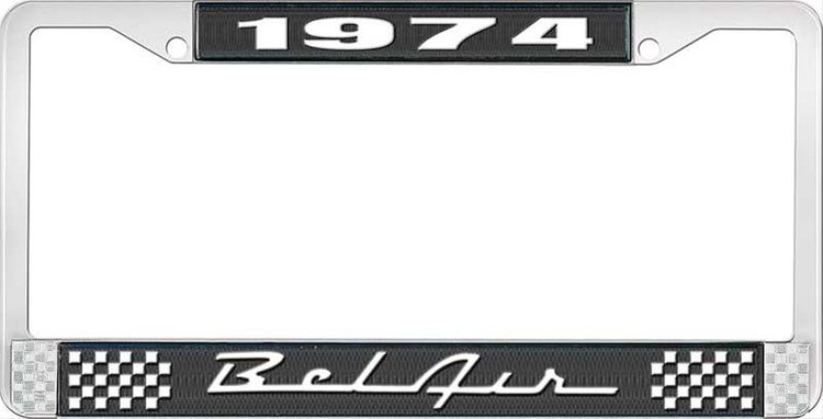 1974 Bel Air Black And Chrome License Plate Frame With White Lettering