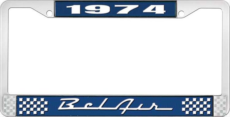 1974 Bel Air Blue And Chrome License Plate Frame With White Lettering
