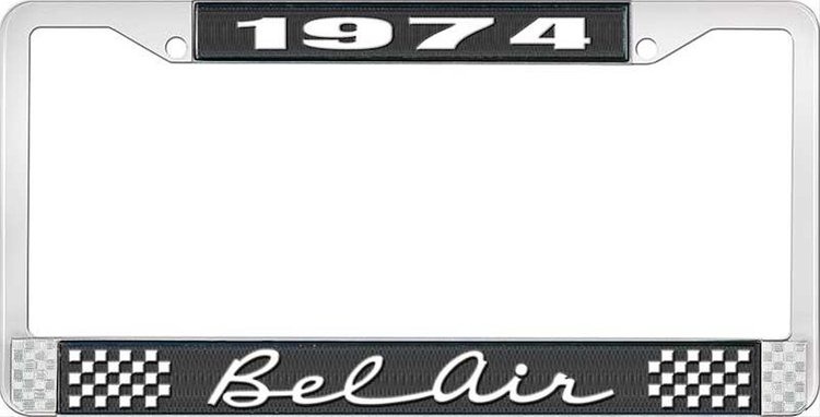 1974 Bel Air Black And Chrome License Plate Frame With White Lettering
